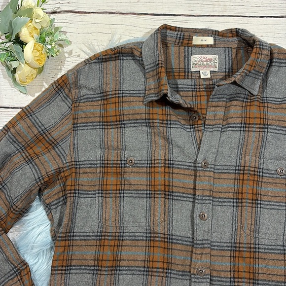 J. Crew Gray Orange Midweight flannel button front workshirt - Picture 6 of 9